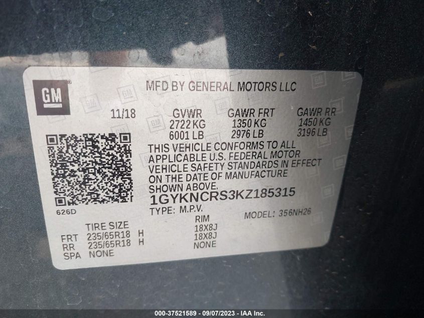 2019 CADILLAC XT5 LUXURY FWD - 1GYKNCRS3KZ185315
