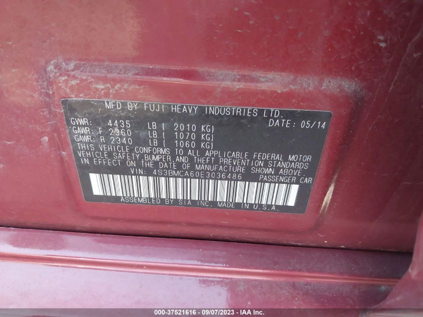 2014 SUBARU LEGACY 2.5I - 4S3BMCA60E3036486