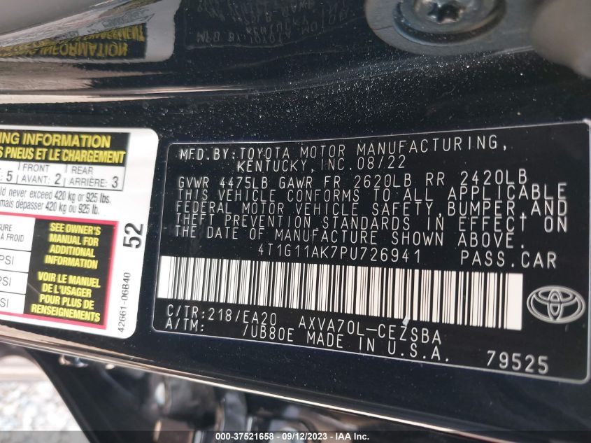 2023 TOYOTA CAMRY SE/SE NIGHTSHADE - 4T1G11AK7PU726941