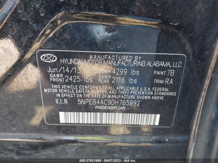 2013 HYUNDAI SONATA GLS - 5NPEB4AC9DH765992