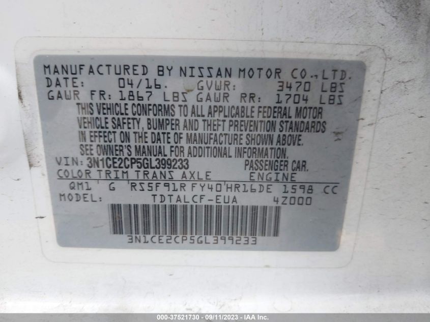 2016 NISSAN VERSA NOTE S - 3N1CE2CP5GL399233