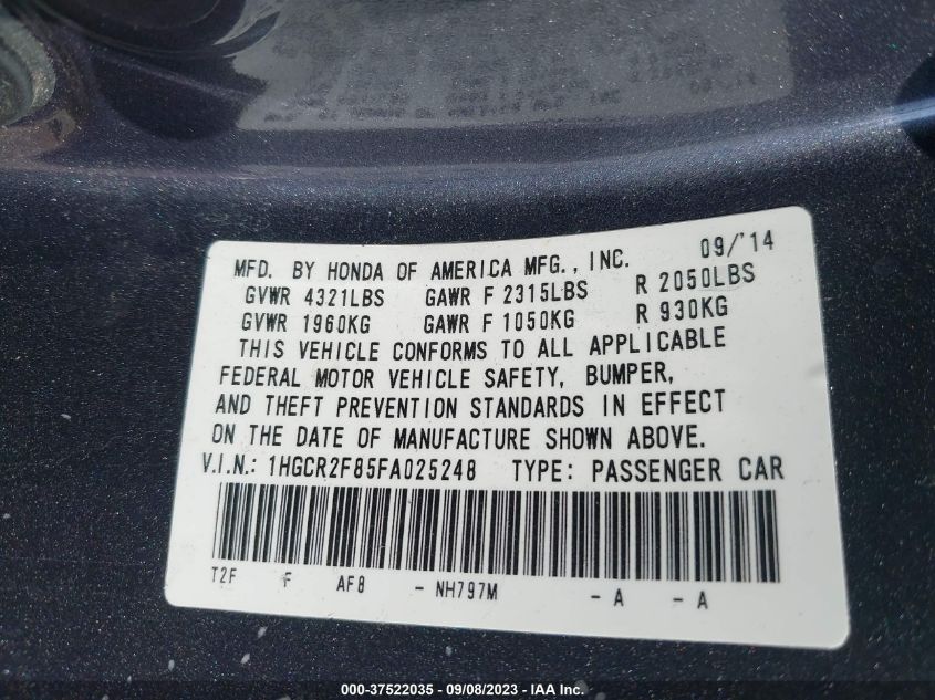 2015 HONDA ACCORD SEDAN EX-L - 1HGCR2F85FA025248