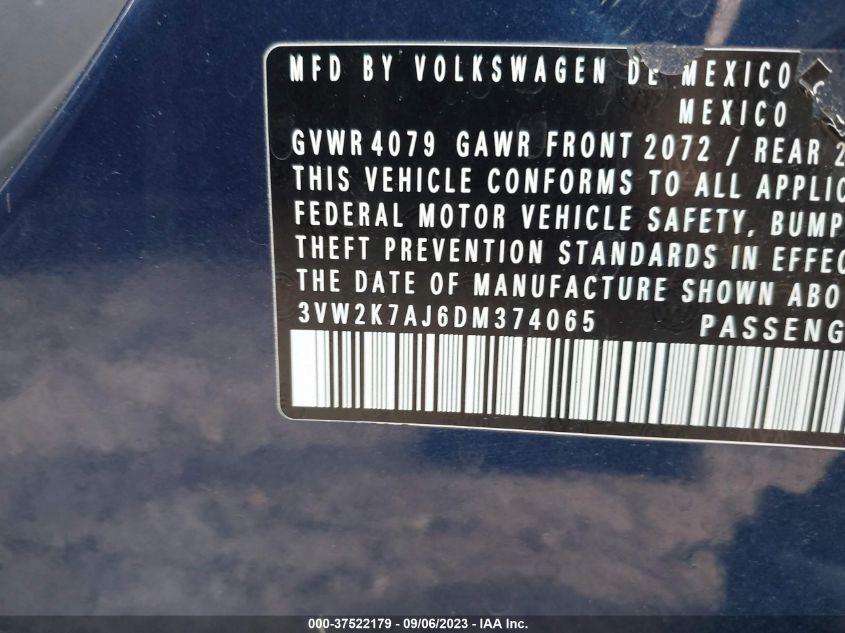 2013 VOLKSWAGEN JETTA SEDAN S - 3VW2K7AJ6DM374065