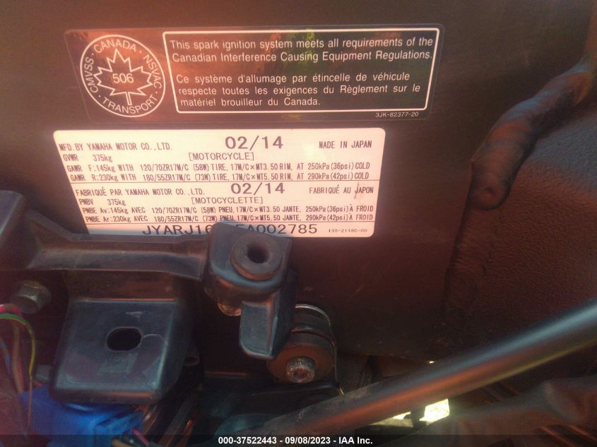 2014 YAMAHA YZFR6 JYARJ16N1EA002785