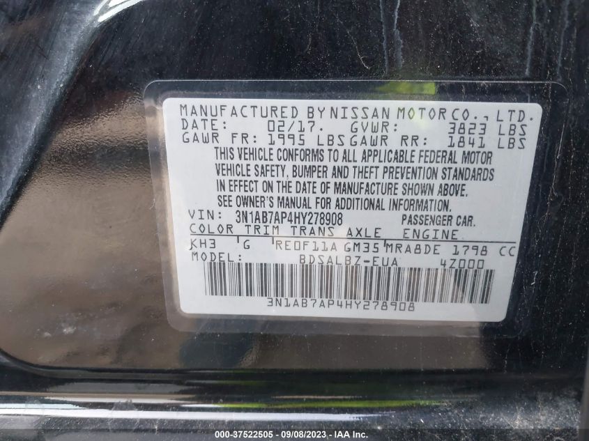 2017 NISSAN SENTRA S/SV/SR/SL - 3N1AB7AP4HY278908