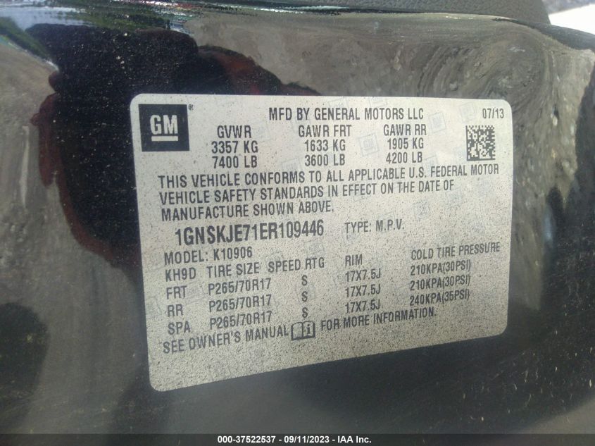 2014 CHEVROLET SUBURBAN LT - 1GNSKJE71ER109446