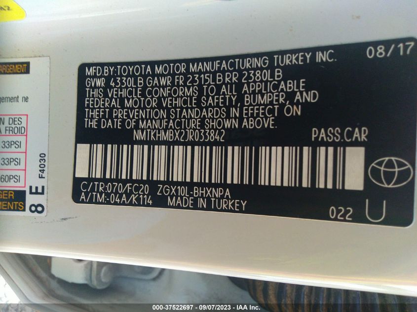 2018 TOYOTA C-HR XLE - NMTKHMBX2JR033842