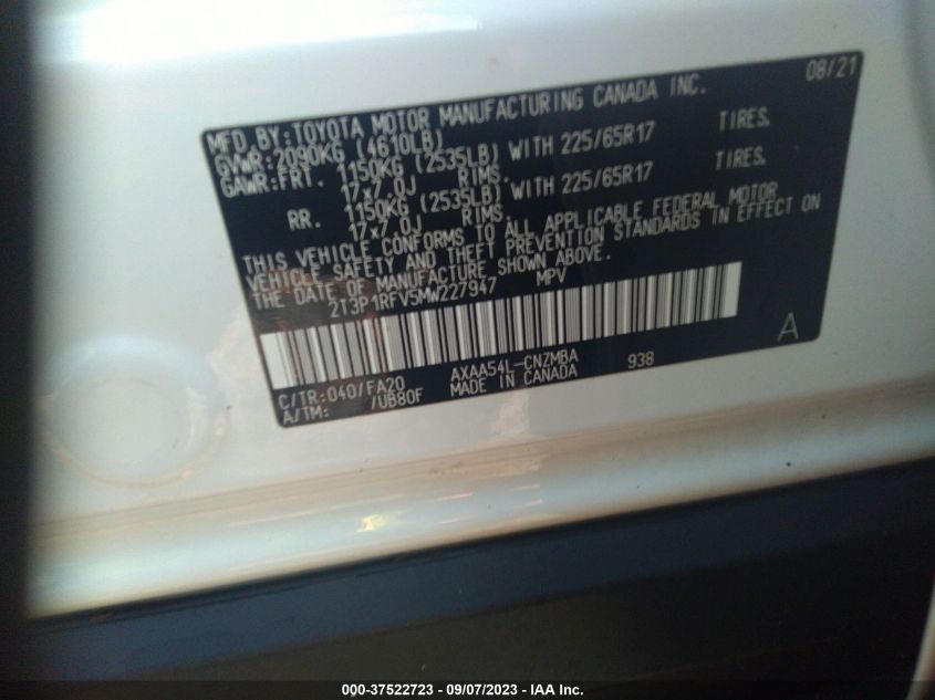 2021 TOYOTA RAV4 XLE - 2T3P1RFV5MW227947