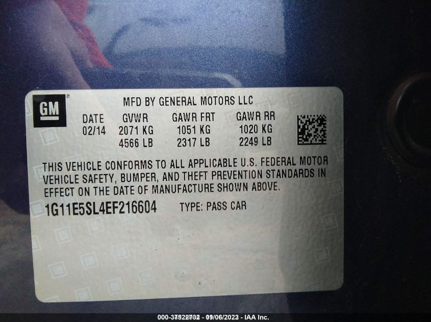 2014 CHEVROLET MALIBU LT - 1G11E5SL4EF216604