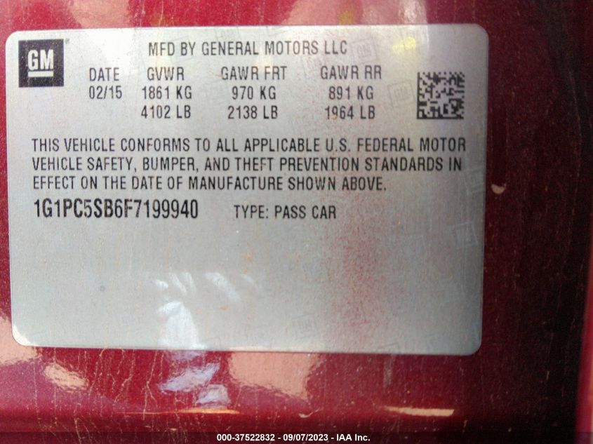 2015 CHEVROLET CRUZE LT - 1G1PC5SB6F7199940