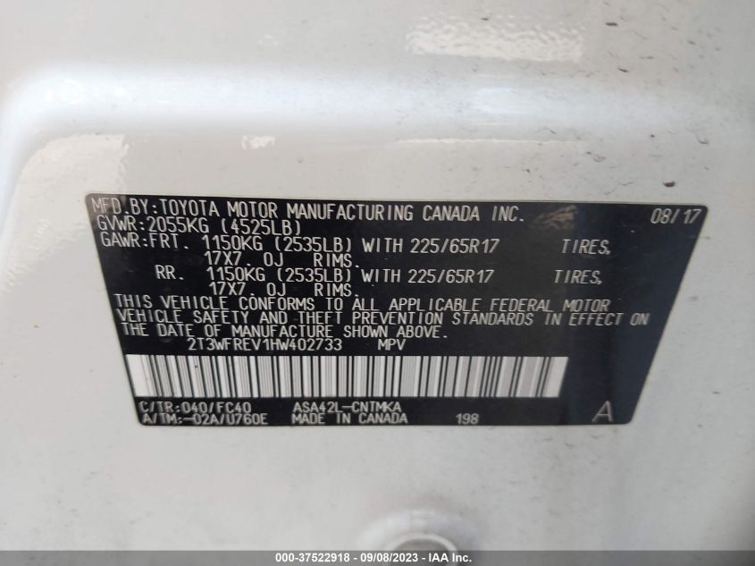 2017 TOYOTA RAV4 XLE - 2T3WFREV1HW402733