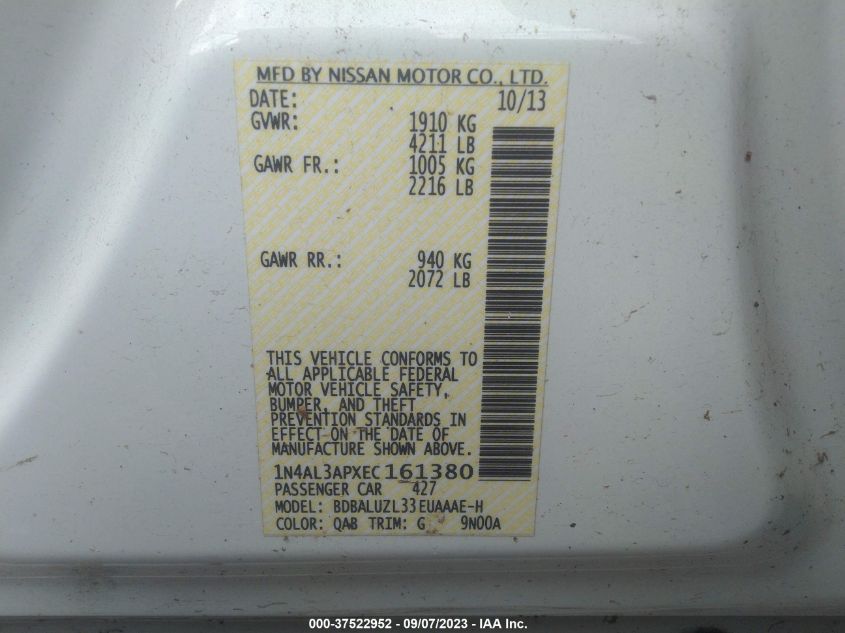 2014 NISSAN ALTIMA 2.5 SV - 1N4AL3APXEC161380