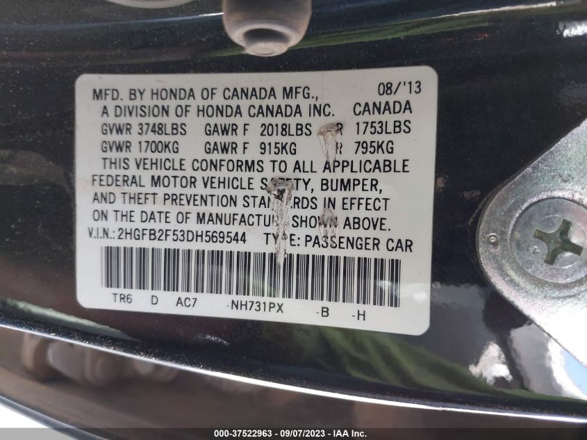 2013 HONDA CIVIC SDN LX - 2HGFB2F53DH569544