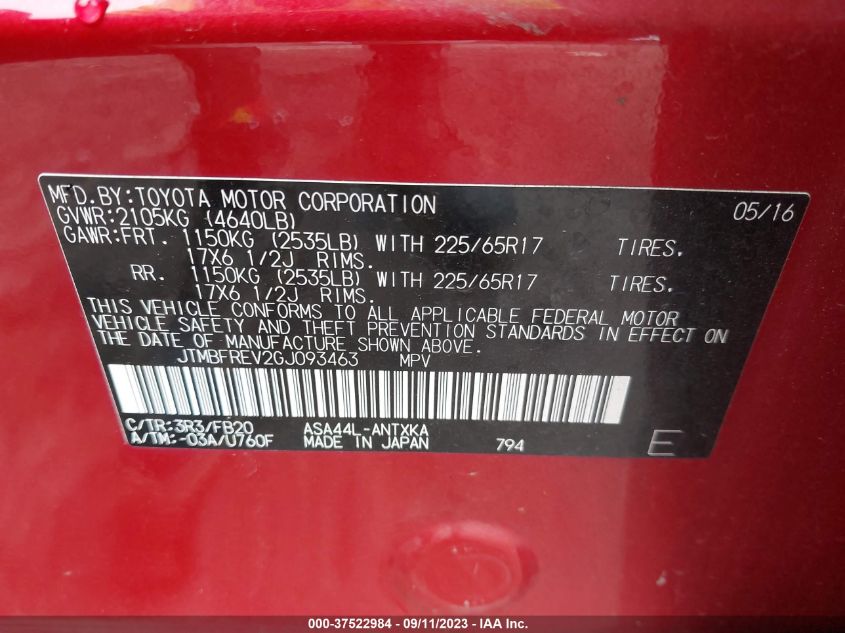 2016 TOYOTA RAV4 LE - JTMBFREV2GJ093463