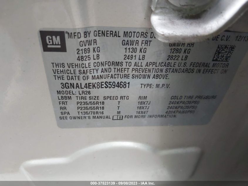 2014 CHEVROLET CAPTIVA SPORT FLEET LTZ 3GNAL4EK8ES594681