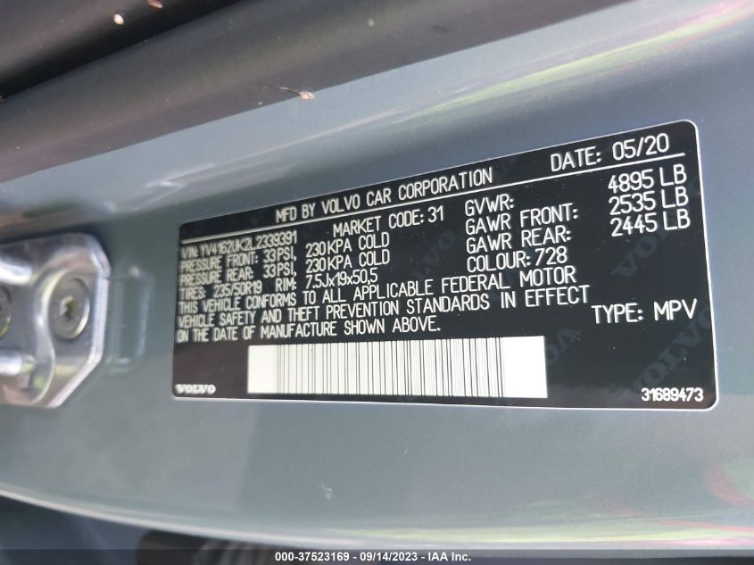 2020 VOLVO XC40 MOMENTUM YV4162UK2L2339391