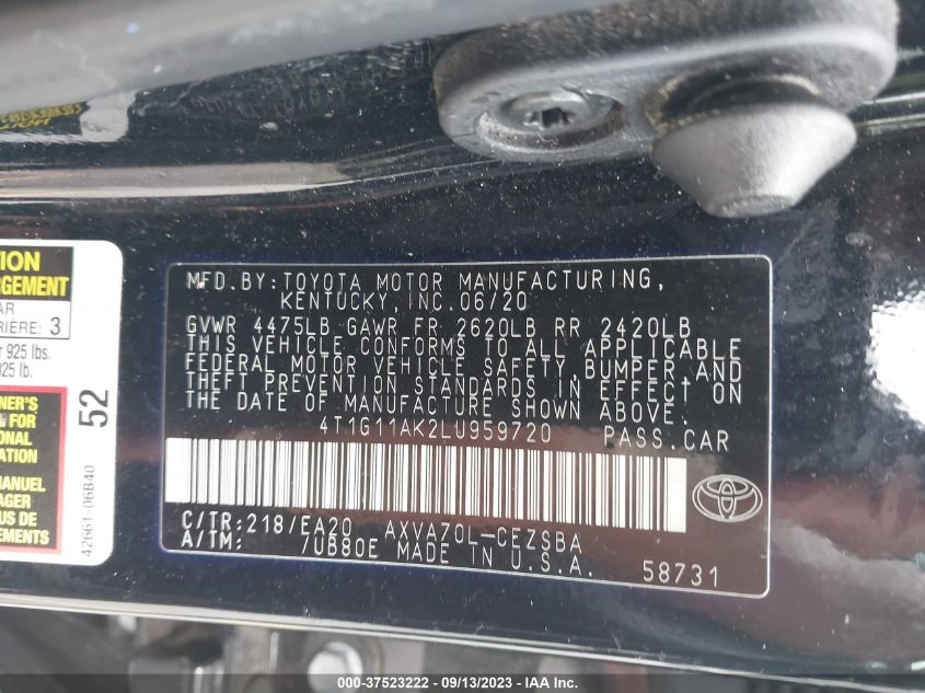 2020 TOYOTA CAMRY SE - 4T1G11AK2LU959720