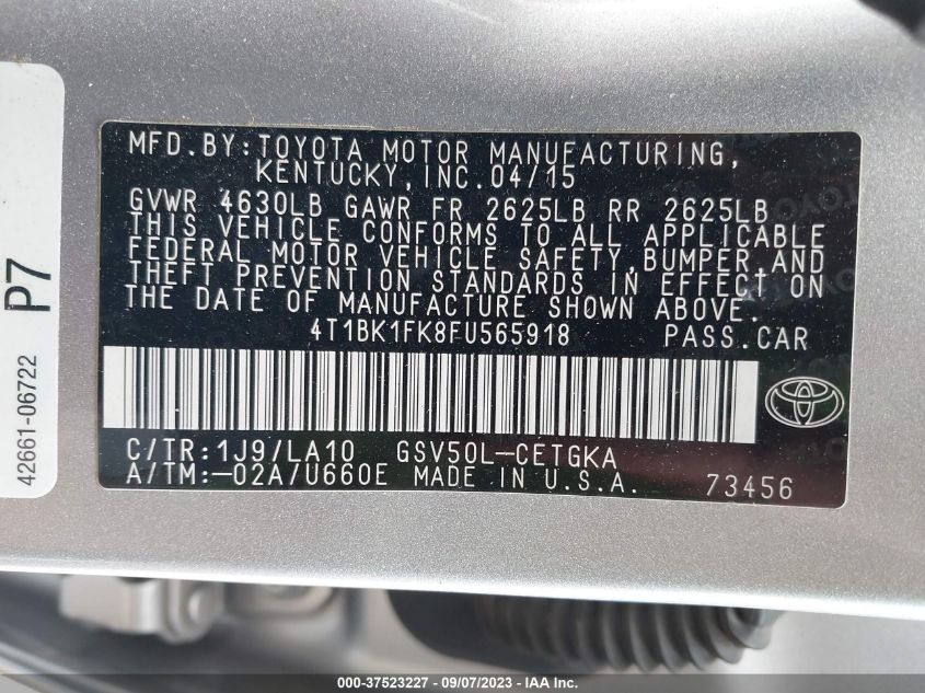 2015 TOYOTA CAMRY XSE/XLE - 4T1BK1FK8FU565918