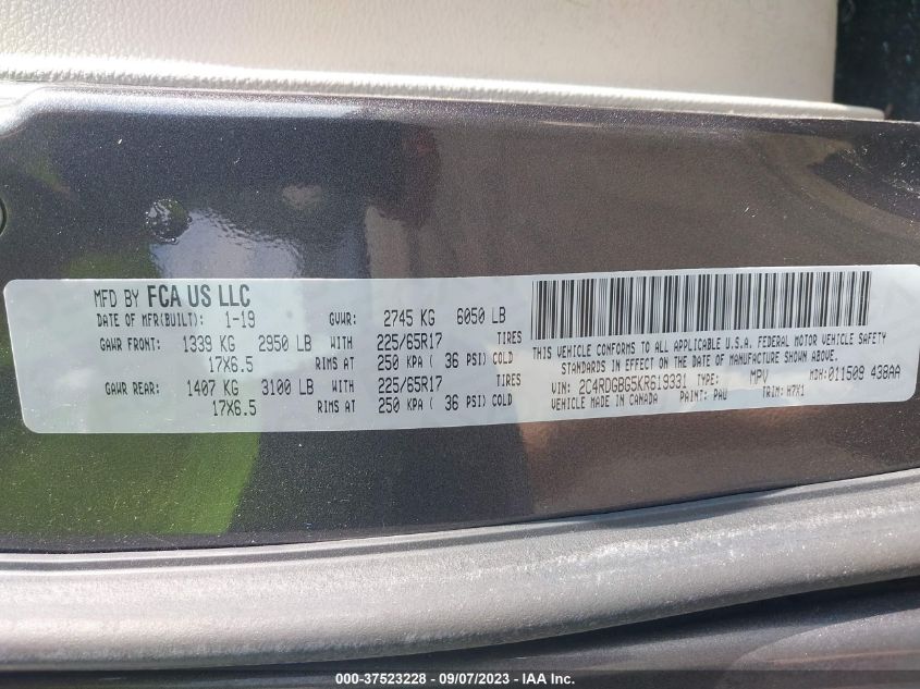 2019 DODGE GRAND CARAVAN SE - 2C4RDGBG5KR619331