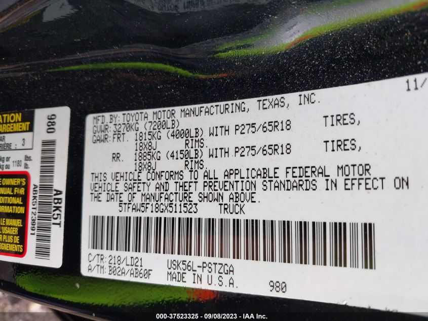 2016 TOYOTA TUNDRA 4WD TRUCK PLATINUM/1794 5TFAW5F18GX511523