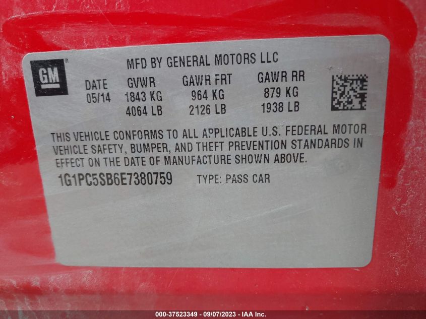 2014 CHEVROLET CRUZE 1LT - 1G1PC5SB6E7380759