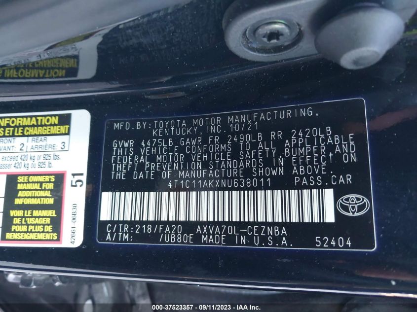2022 TOYOTA CAMRY LE - 4T1C11AKXNU638011