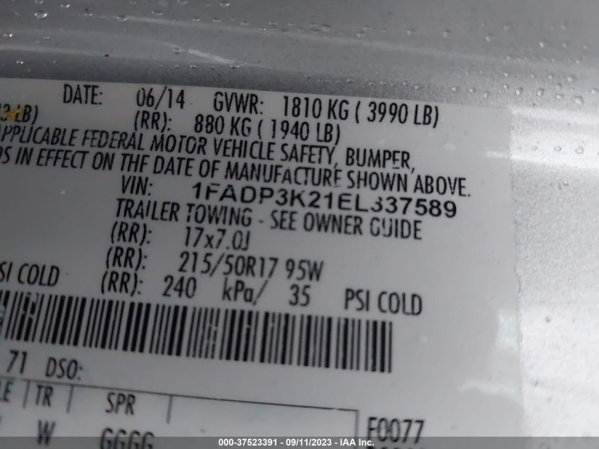 2014 FORD FOCUS SE - 1FADP3K21EL337589