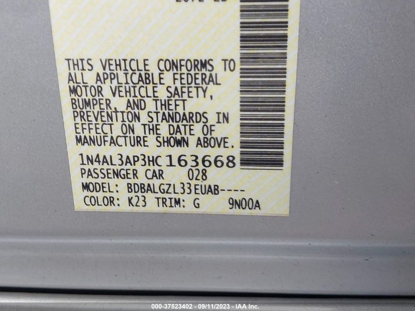 2017 NISSAN ALTIMA 2.5 S - 1N4AL3AP3HC163668