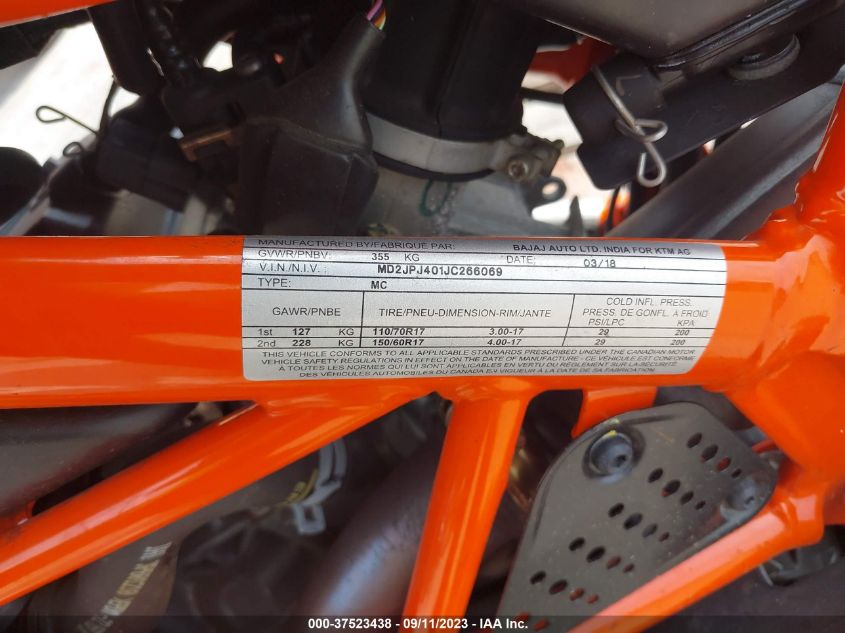 2018 KTM 390 DUKE MD2JPJ401JC266069