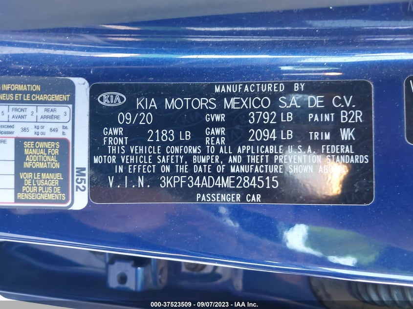 VIN 3KPF34AD4ME284515 2021 KIA FORTE GT-LINE