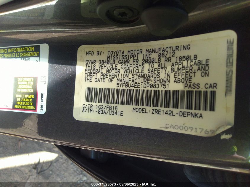 2013 TOYOTA COROLLA L/LE/S - 5YFBU4EE1DP083751