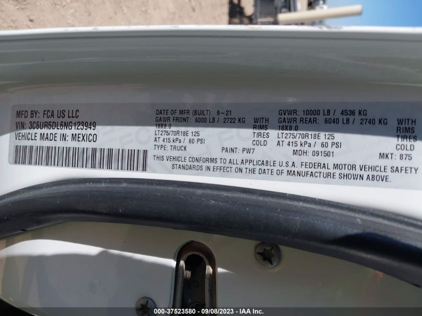 2022 RAM 2500 BIG HORN - 3C6UR5DL6NG123949