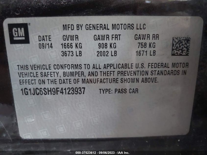 2015 CHEVROLET SONIC LT - 1G1JC6SH9F4123937