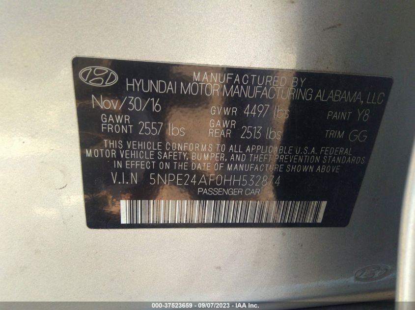 2017 HYUNDAI SONATA 2.4L - 5NPE24AF0HH532874