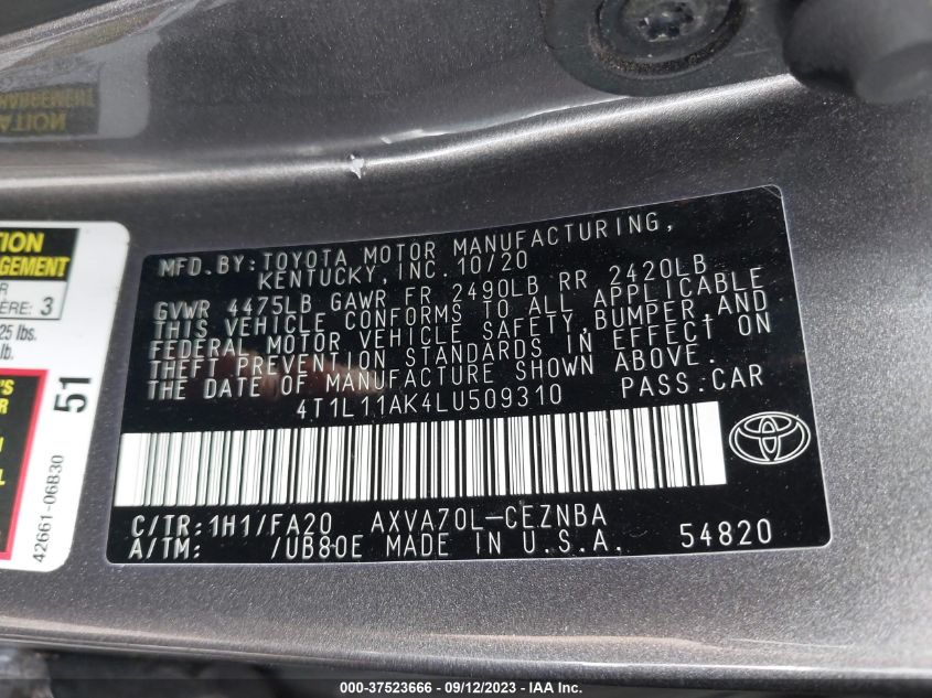 2020 TOYOTA CAMRY LE - 4T1L11AK4LU509310