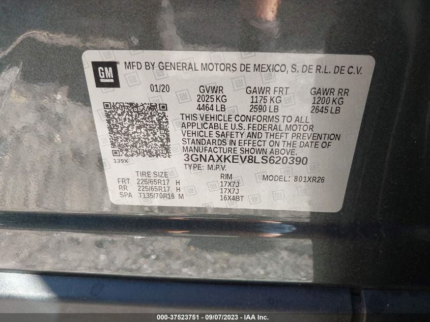2020 CHEVROLET EQUINOX LT - 3GNAXKEV8LS620390