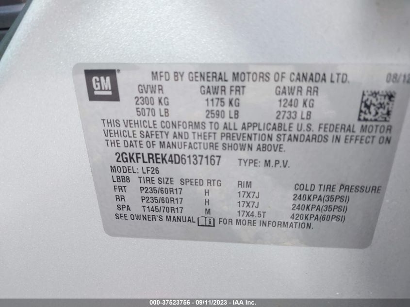 2013 GMC TERRAIN - 2GKSLREK4D6137167