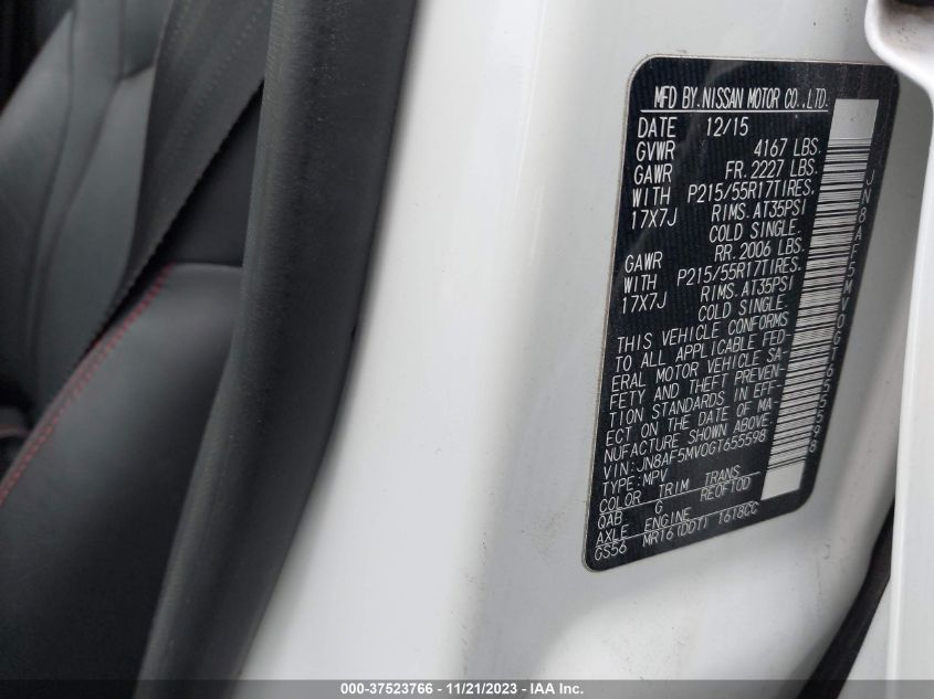 2016 NISSAN JUKE S/SV/SL/NISMO - JN8AF5MV0GT655598