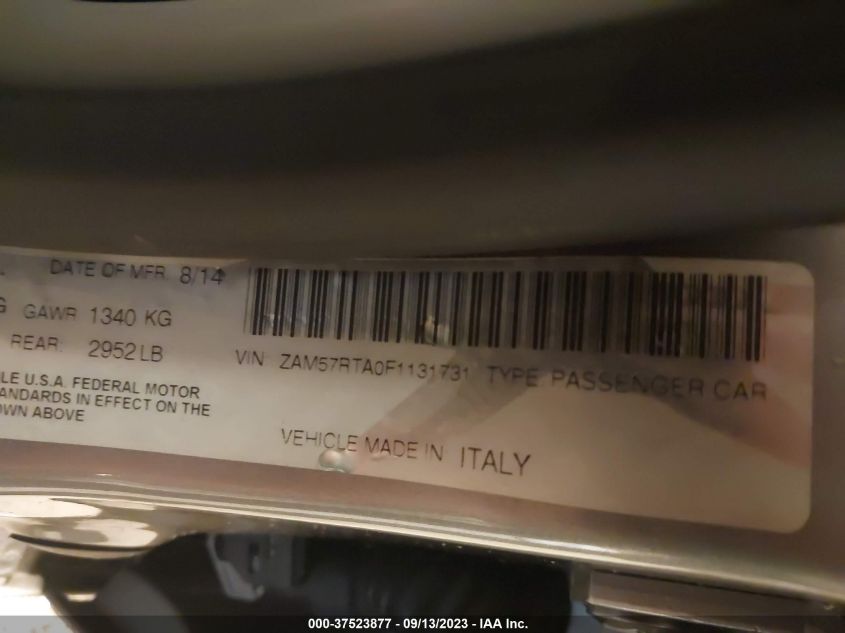 2015 MASERATI GHIBLI S Q4 ZAM57RTA0F1131731