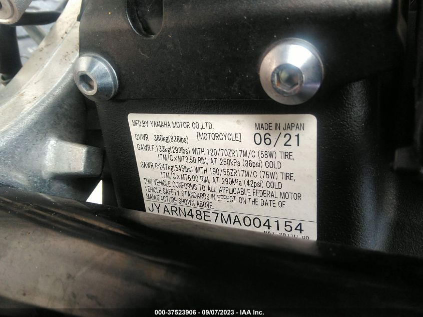 2021 YAMAHA MTN1000 JYARN48E7MA004154