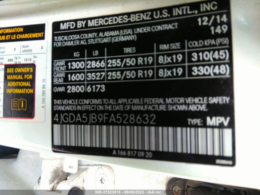 2015 MERCEDES-BENZ M-CLASS ML 350 - 4JGDA5JB9FA528632