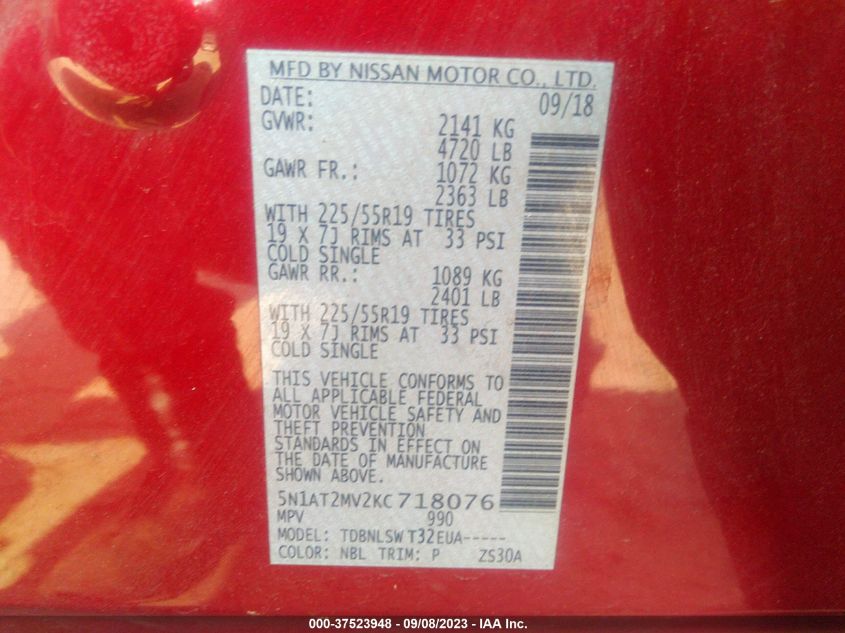 2019 NISSAN ROGUE SL - 5N1AT2MV2KC718076