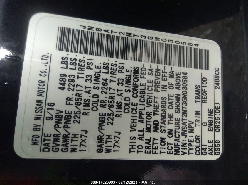 2016 NISSAN ROGUE S - JN8AT2MT3GW030584