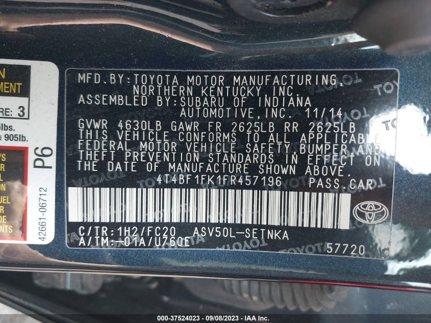 2015 TOYOTA CAMRY XLE/SE/LE/XSE - 4T4BF1FK1FR457196