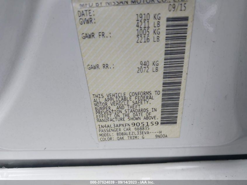2015 NISSAN ALTIMA 2.5/S/SV/SL - 1N4AL3APXFN905159