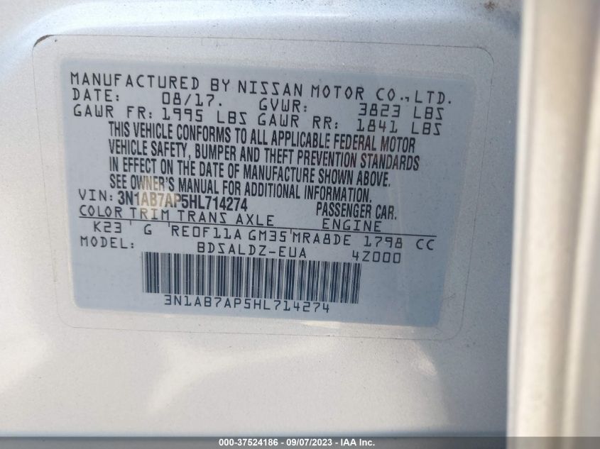 2017 NISSAN SENTRA SV - 3N1AB7AP5HL714274