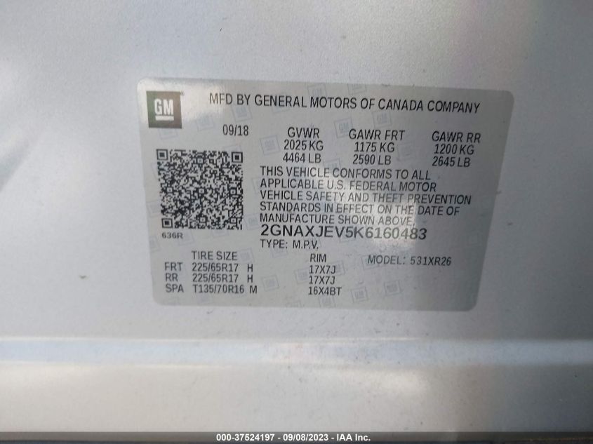 2019 CHEVROLET EQUINOX LT - 2GNAXJEV5K6160483