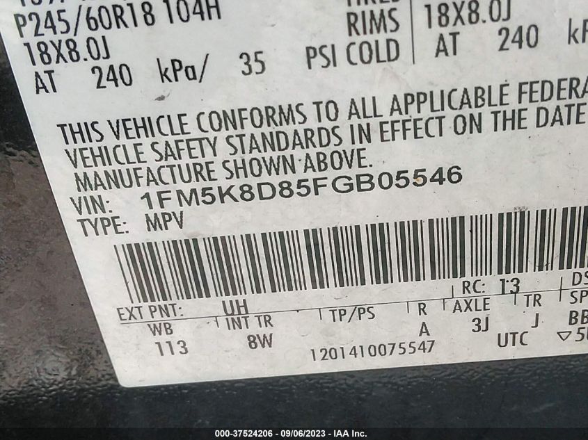 2015 FORD EXPLORER XLT - 1FM5K8D85FGB05546