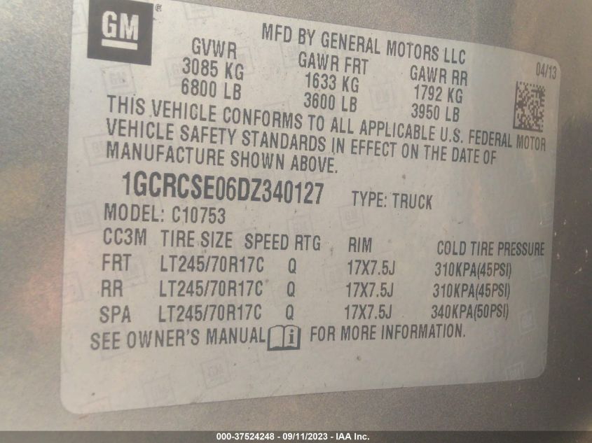 2013 CHEVROLET SILVERADO 1500 LT - 1GCRCSE06DZ340127