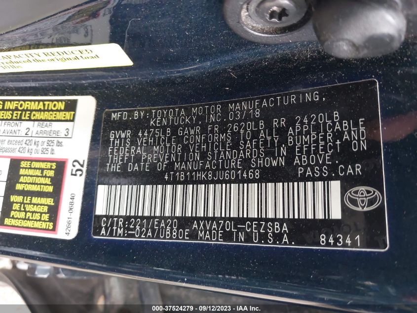 2018 TOYOTA CAMRY LE/SE/XLE/L - 4T1B11HK8JU601468